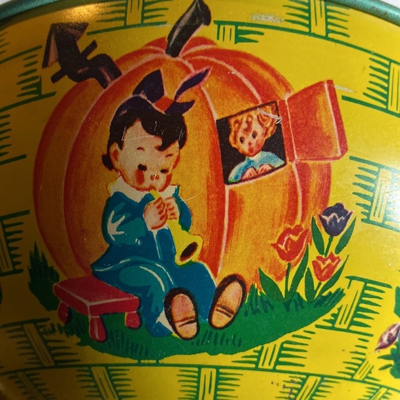 Vintage 1940- 1950 J Chein & Co Tin Litho Nursery Rhyme Easter Basket - Picture 9 of 10